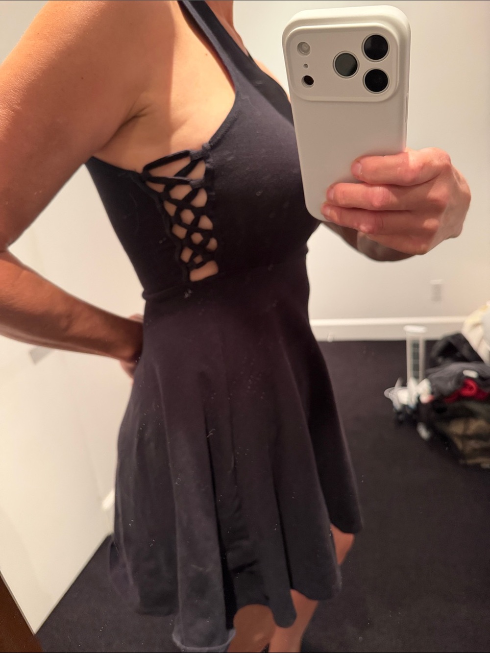 Black Sleeveless Side-Tie Skater Dress - Unbranded